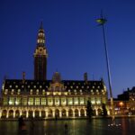 Photograph, night view of the KU-Leuven Library